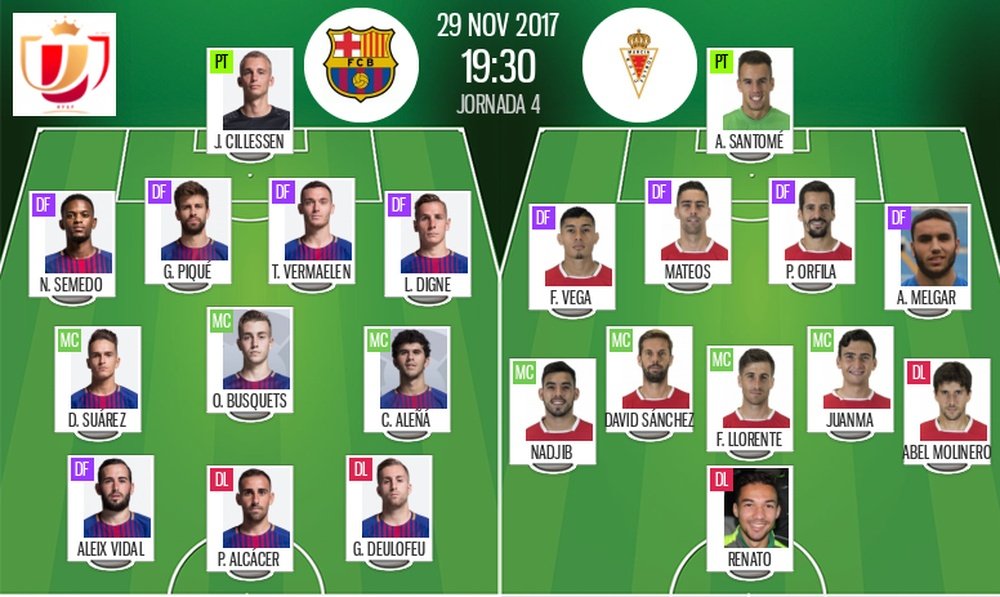 Escalações de Barcelona e Murcia, respetivamente. BeSoccer