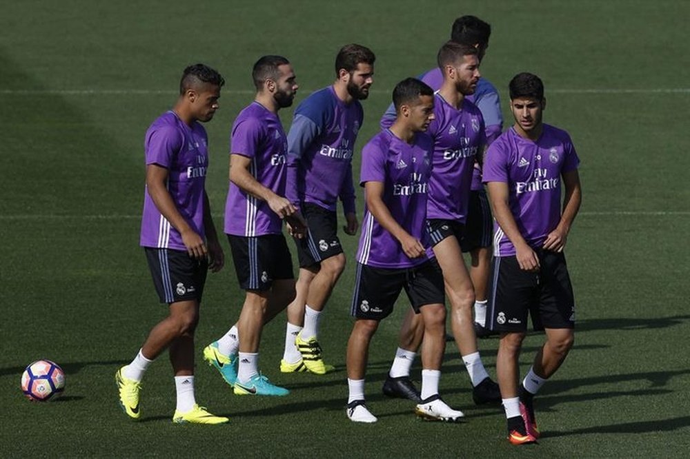Les joueurs du Real Madrid, lors d'un entraînement à Valdebebeas. EFE