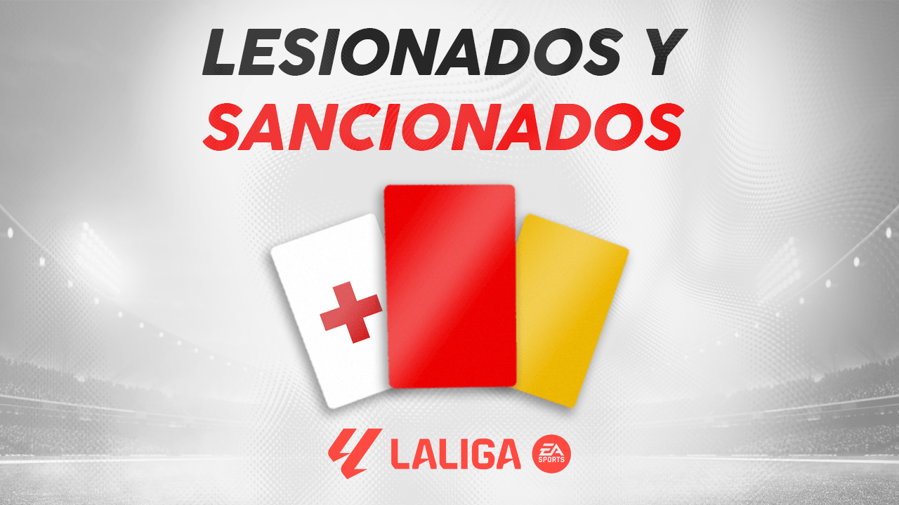 La actualidad de los jugadores lesionados, sancionados y apercibidos en los equipos de LaLiga EA Sports para la jornada 38 de la Primera División Española.