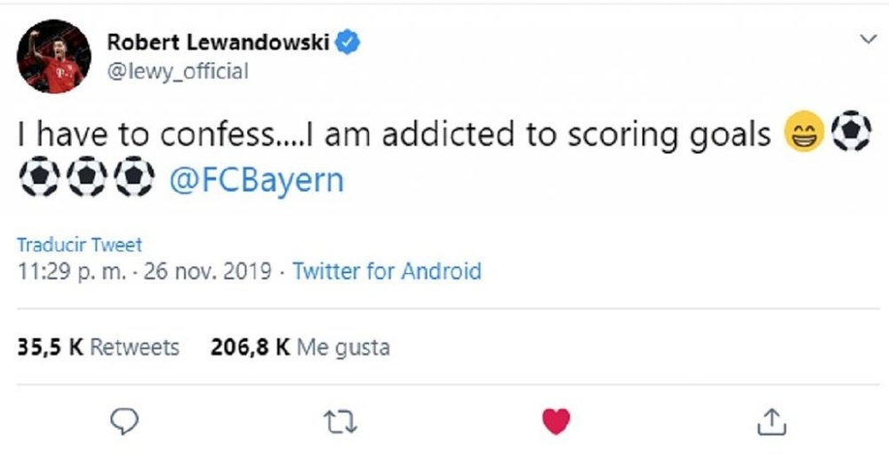 Confissão de Lewandowski em seu perfil oficial do Twitter. Captura/lewy_official