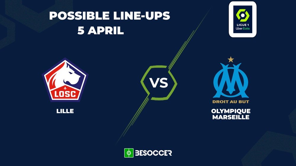 Lille v Olympique Marseille, Ligue 1 2023/2024, Matchday 28, 05/04/2024, possible lineups. BeSoccer