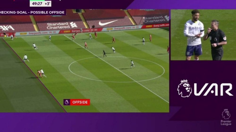 Jota was offside in the build up to Firmino's goal. Screenshot/DAZN