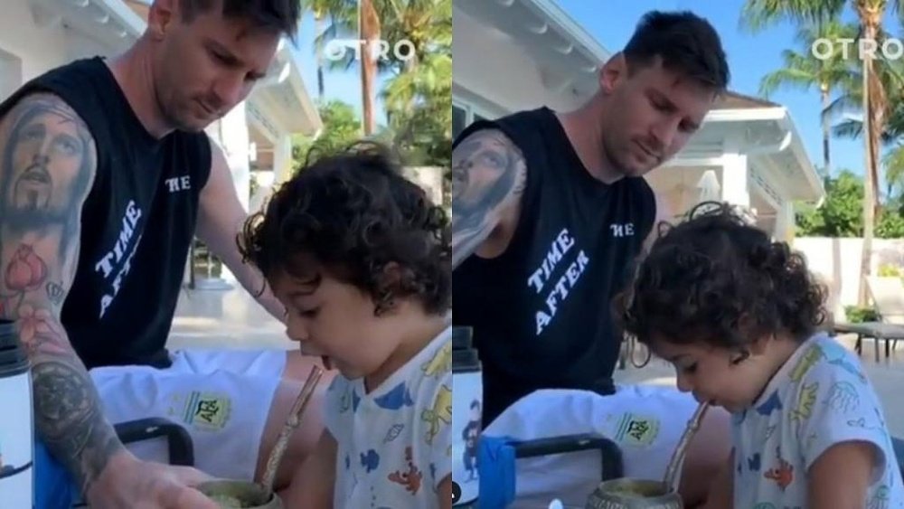 Messi ajuda Ciro a beber o seu mate. Capturas/Instagram/Otro