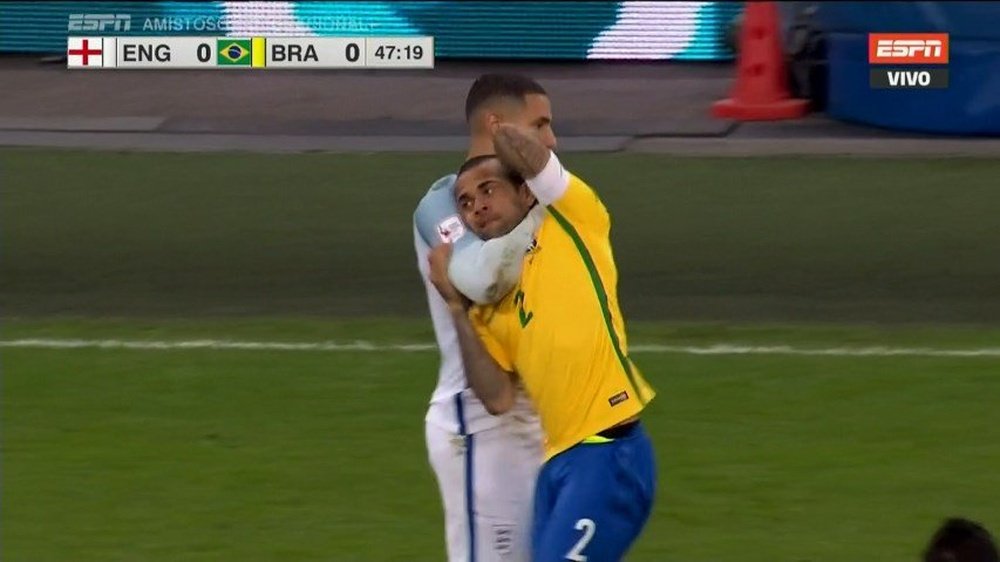 Livemore held Dani Alves in a headlock. Twitter/ESPN