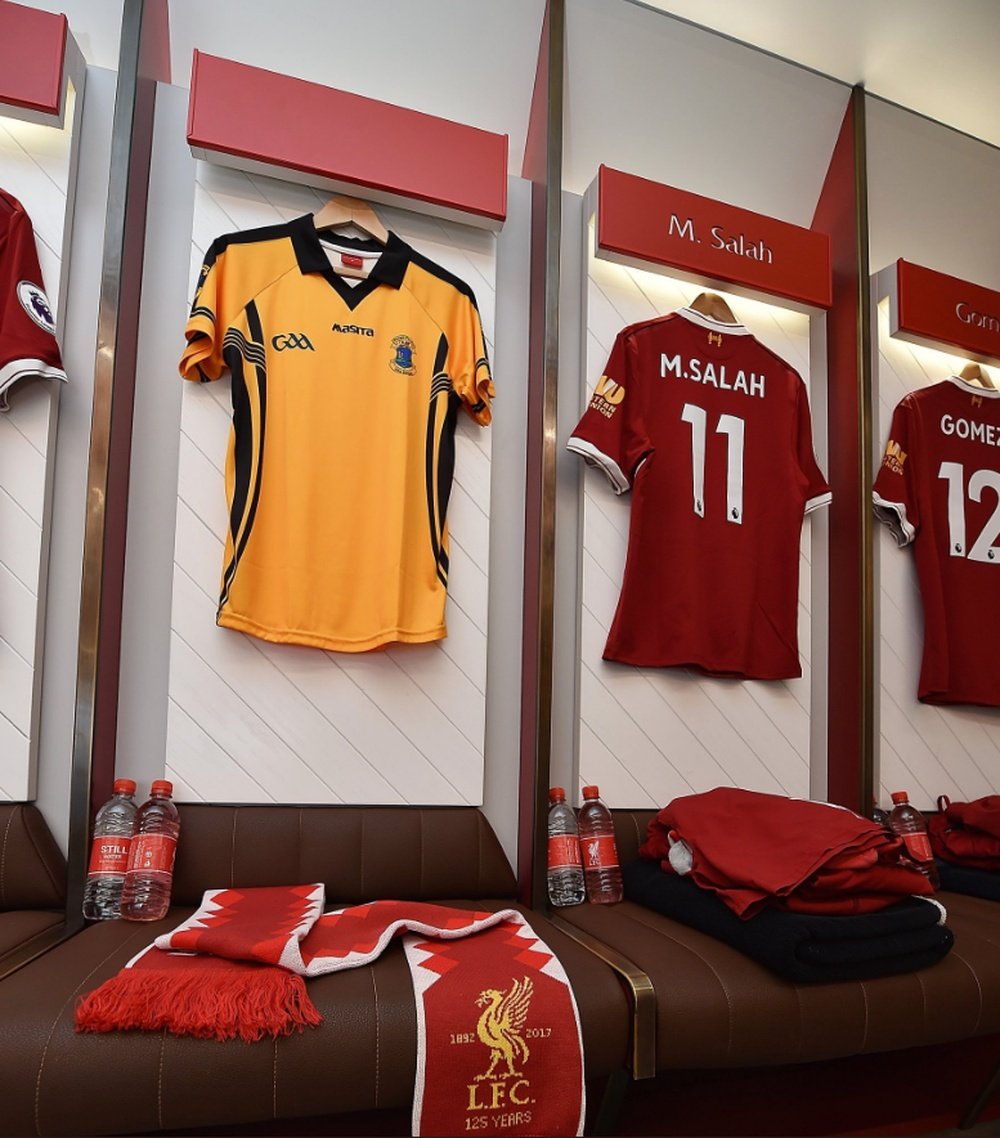 Liverpool hung a St. Peter's jersey in their dressing room. Twitter/LFC