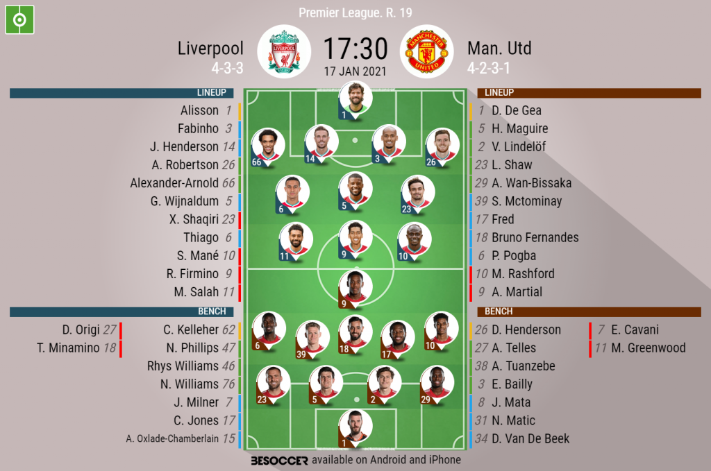 liverpool v man u line up