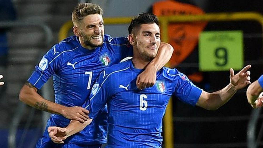 Lorenzo Pellegrini celebra un tanto con Italia Sub 21. AFP
