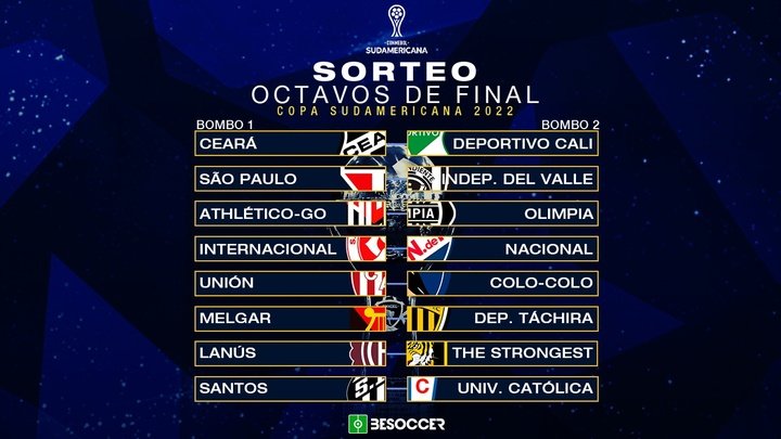 Estos son los equipos clasificados a octavos de final de la CONMEBOL Sudamericana 2022. BeSoccer