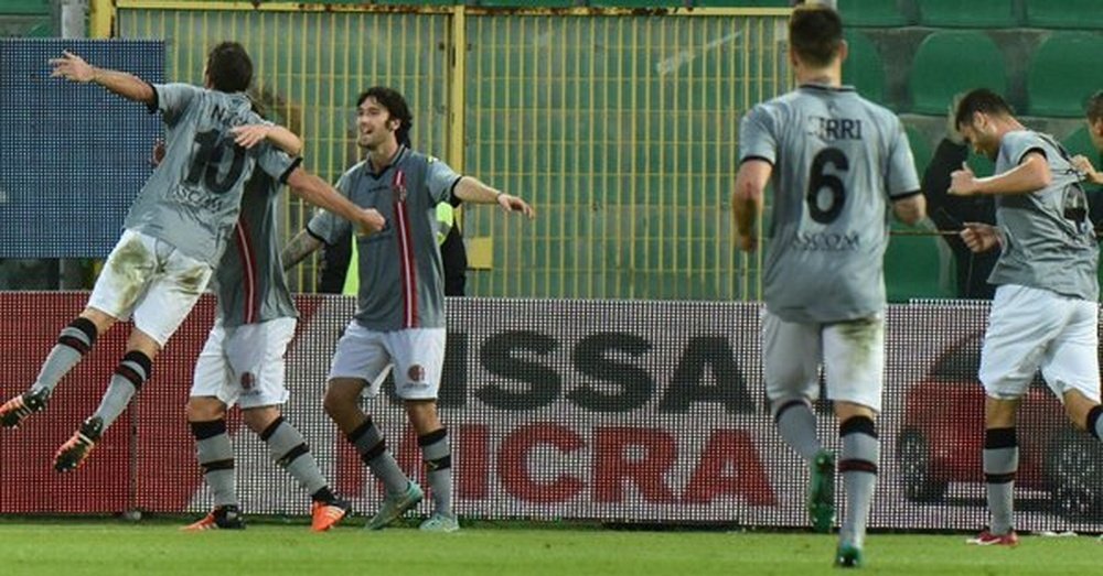 Los futbolistas del modesto Alessandria celebrando un gol. Twitter