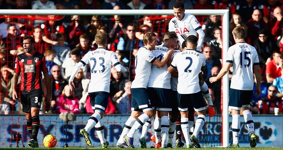 Los futbolistas del Tottenham celebran un tanto en la goleada al Bournemouth. TottenhamHotspur