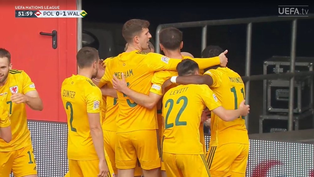 Gales se adelantó a Polonia. Captura/UEFATV