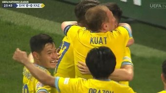 Kazajistán venció por 0-1 a Eslovaquia. Captura/UEFATV