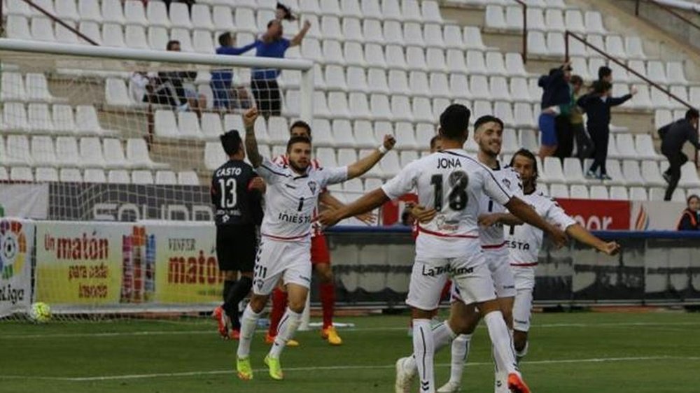 Los jugadores del Albacete celebran uno de los tantos marcados al Almería. Twitter