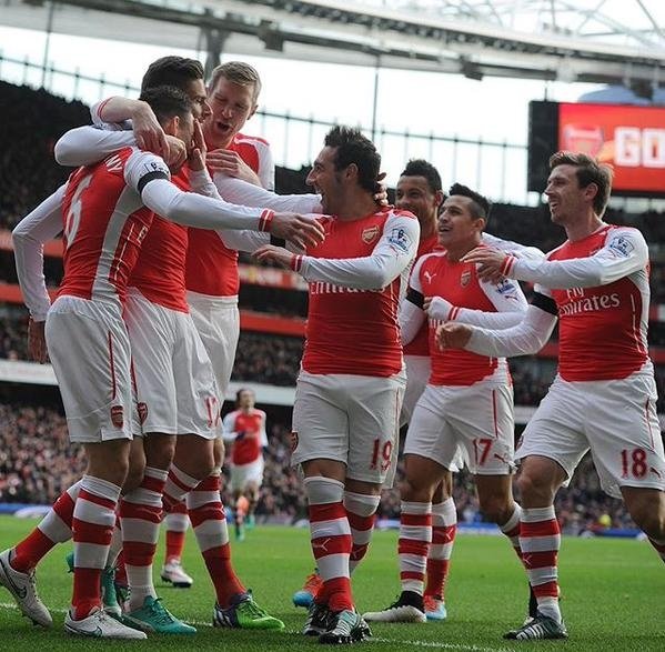 Los jugadores del Arsenal, celebrando un gol. Twitter