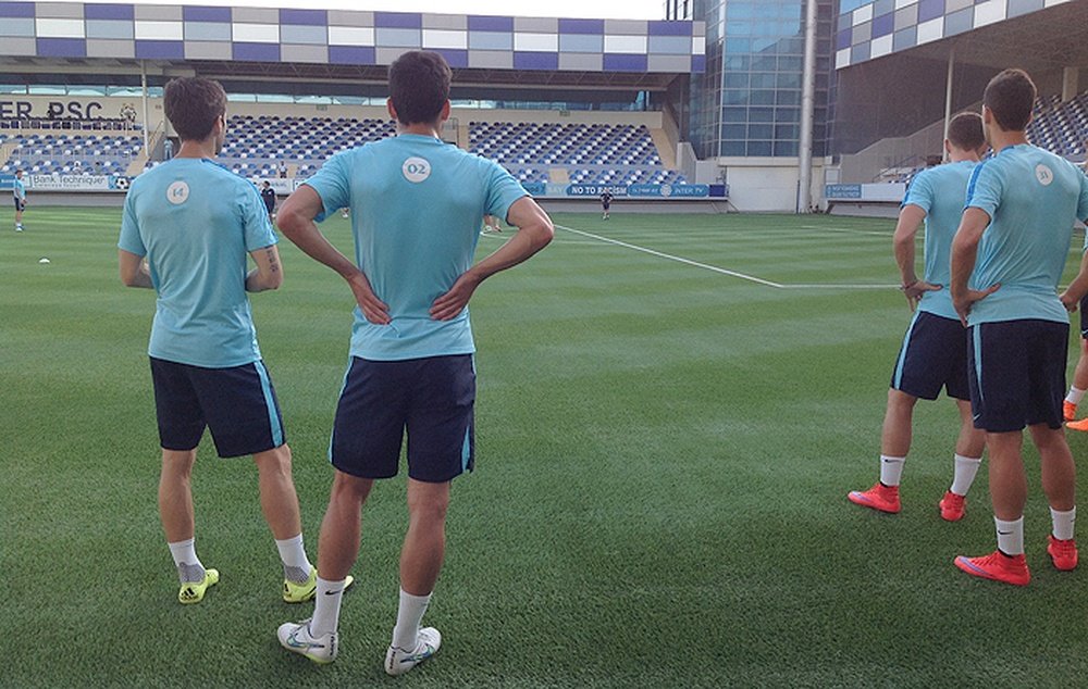Los jugadores del Athletic Club, durante su último entrenamiento en Azerbayán. Athletic-Club