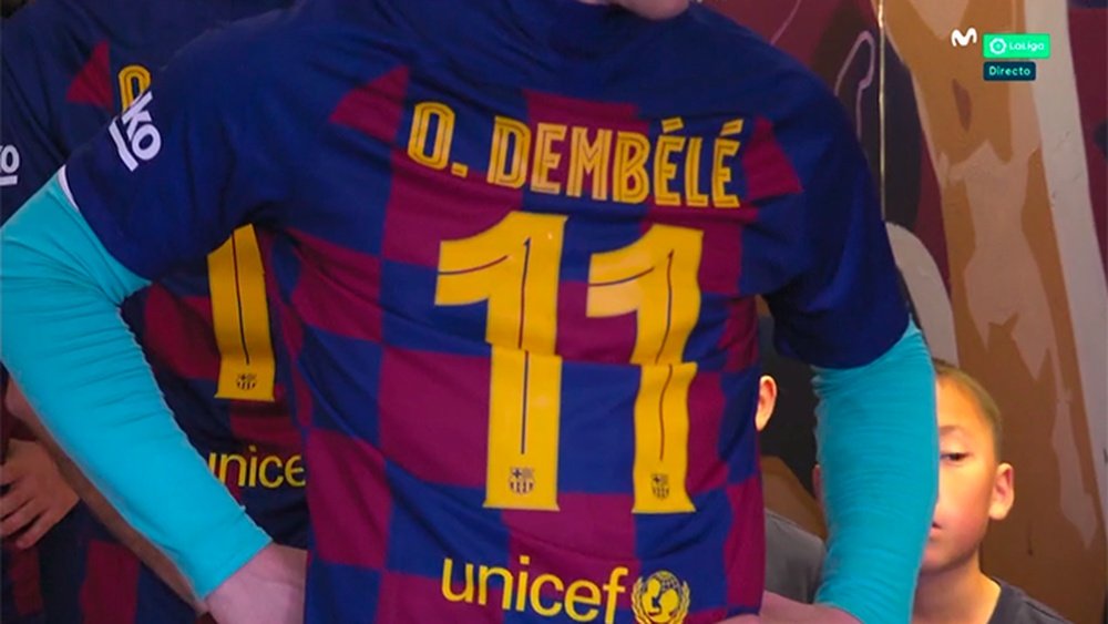 Dembélé estuvo presente en el Getafe-Barcelona. Captura/MovistarFutbol