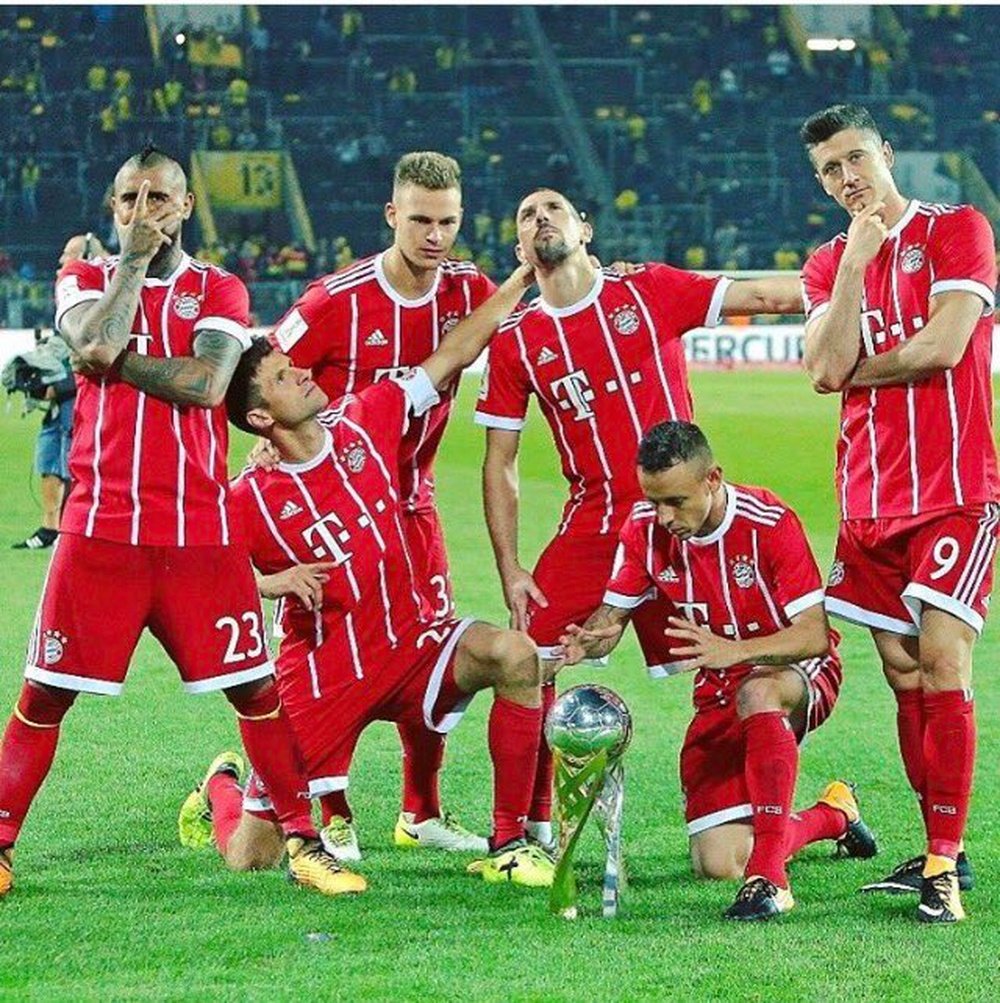 Bayern celebrate their win over Dortmund in the German Super Cup. Twitter