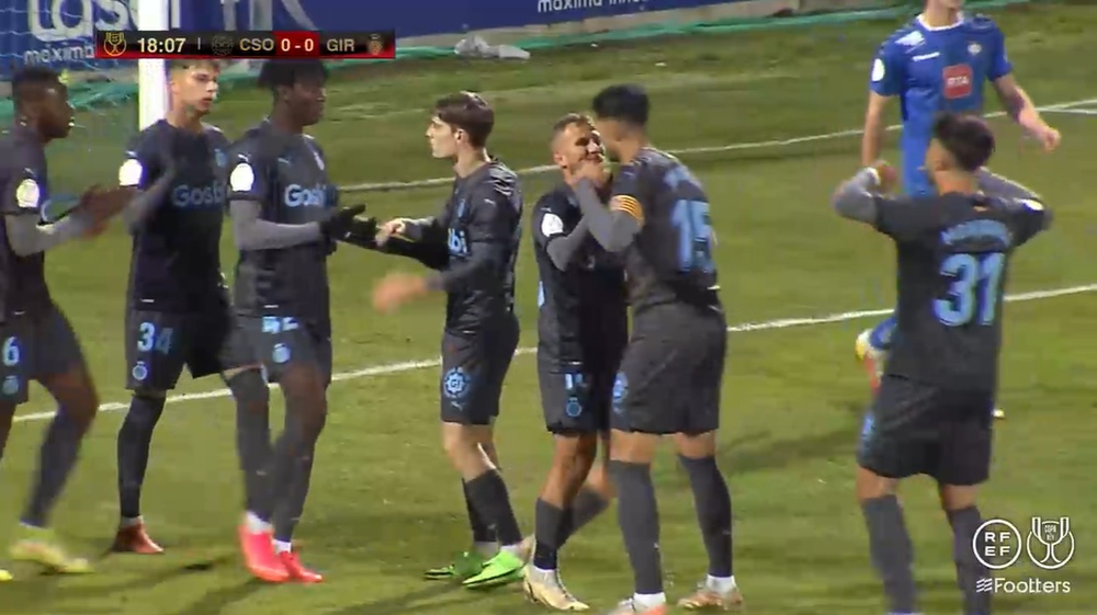 El Girona se llevó un aviso y se puso serio. Captura/Footters