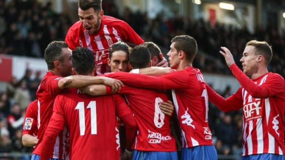 Los jugadores del Girona celebran un gol ante la Ponferradina. Twitter
