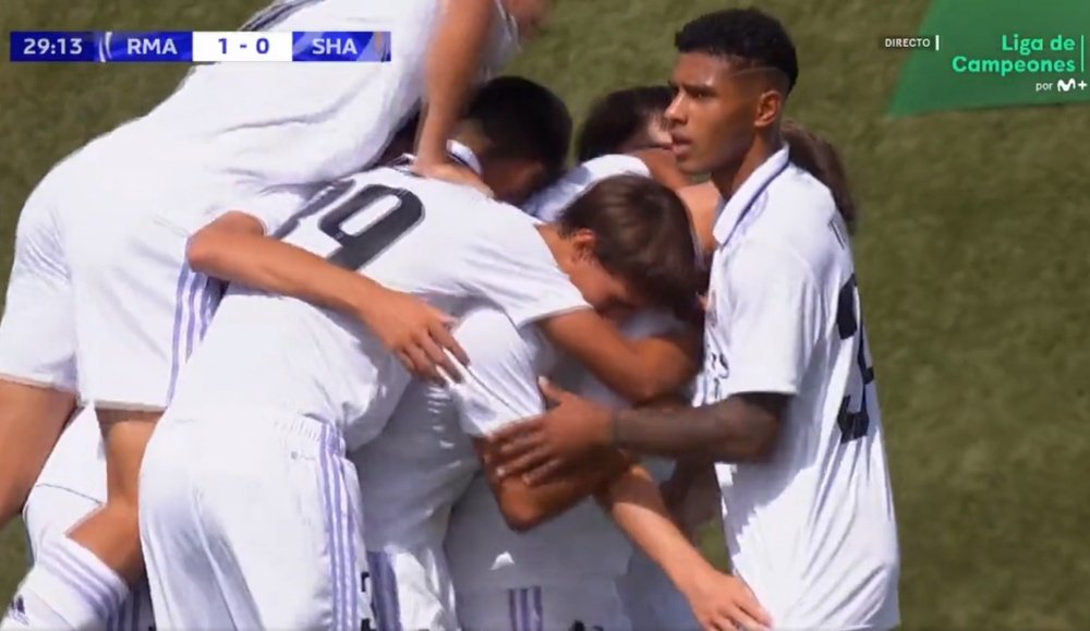 El Madrid pasó por encima del Shakhtar en la Youth League. Captura/MovistarLigadeCampeones