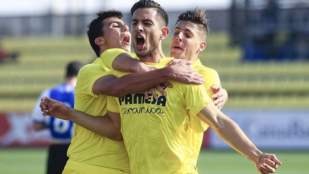 Los jugadores del Villarreal B celebran la victoria ante el Hércules. Twitter