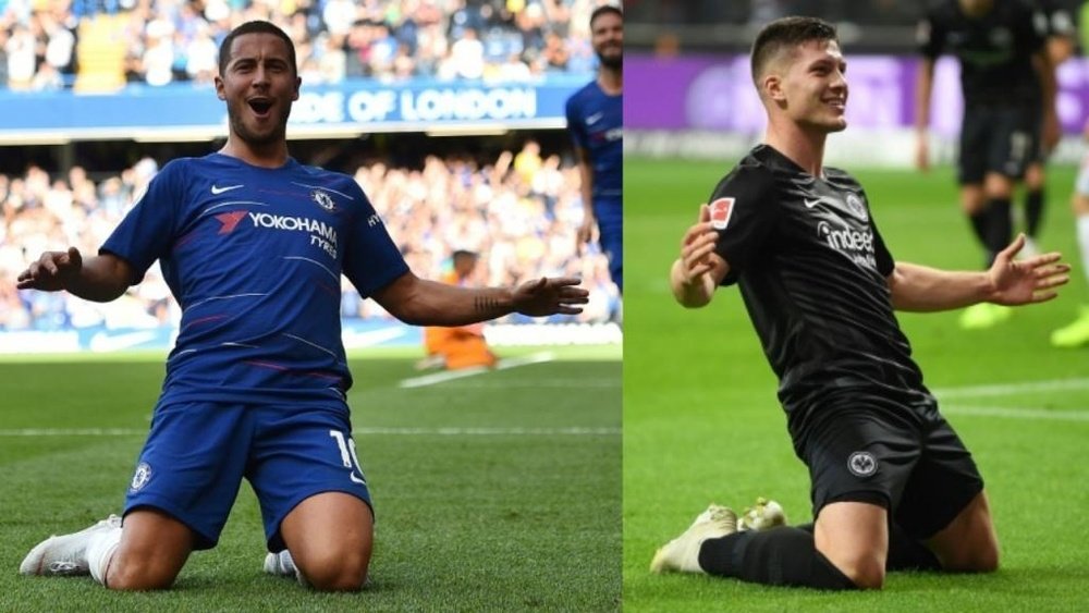 Real targets Hazard and Jovic take each other on in the Europa League tonight. AFP/Archivo
