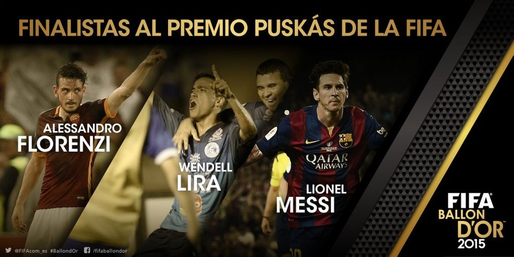 Los tanto de Florenzi, Lira y Messi, candidatos a Gol del Año. FIFA