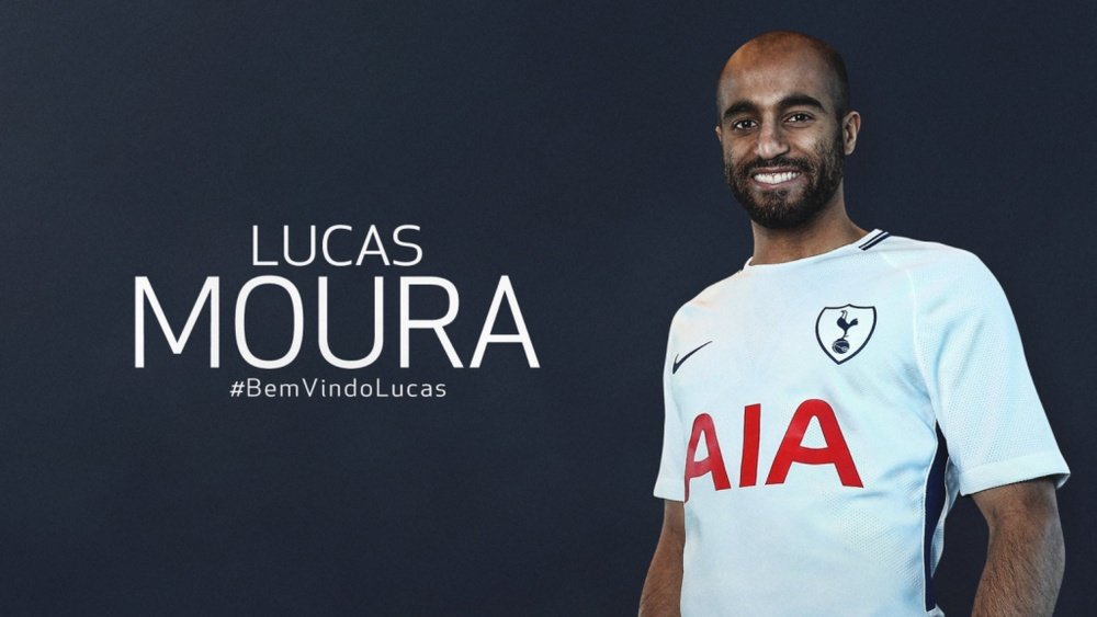 Lucas Moura assina pelo Tottenham. Twitter/Spurs