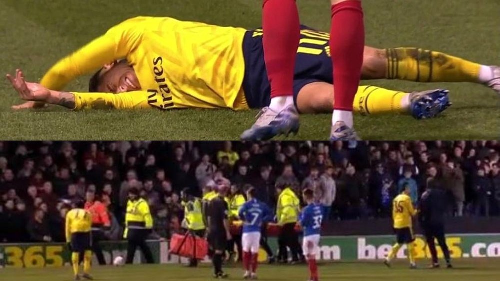 Lucas Torreira suffered a bad injury at Fratton Park. Capturas/DAZN