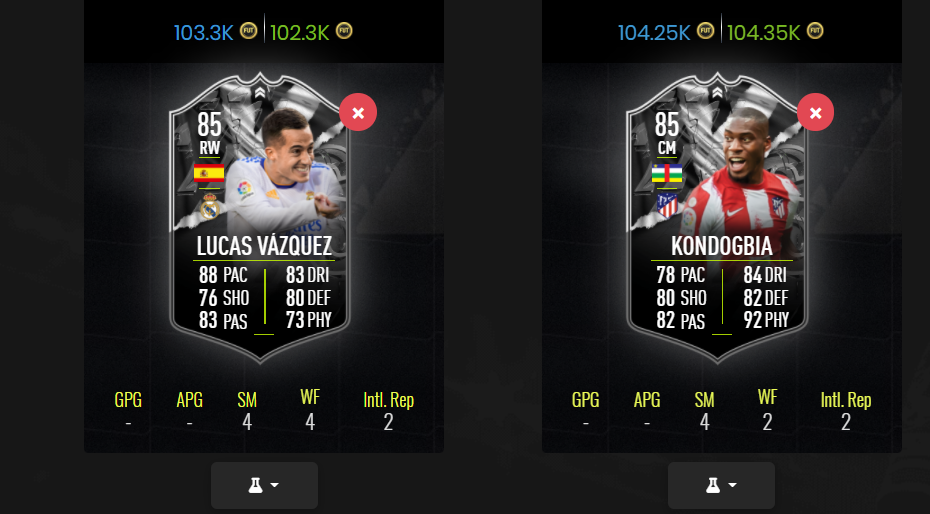 ConanGW on X: Lucas Vazquez 🇪🇸Y Kondogbia🇨🇫 Disponible en SBC Showdown  REQUISITOS: Vazquez : 1 x 84 (1 TOTW) 1 x 85 Kondogbia : 1 x 84 (1 TOTW) 1  x 85 #Showdown #FIFA22 #ULTIMATETEAM  / X