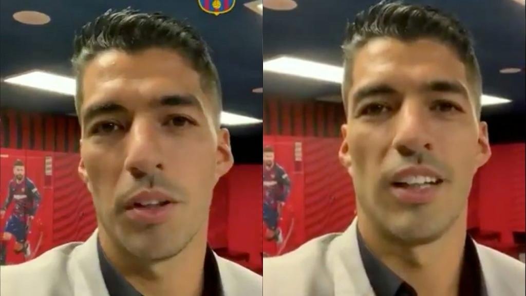 Suárez se despidió a la afición. Capturas/FCBarcelona