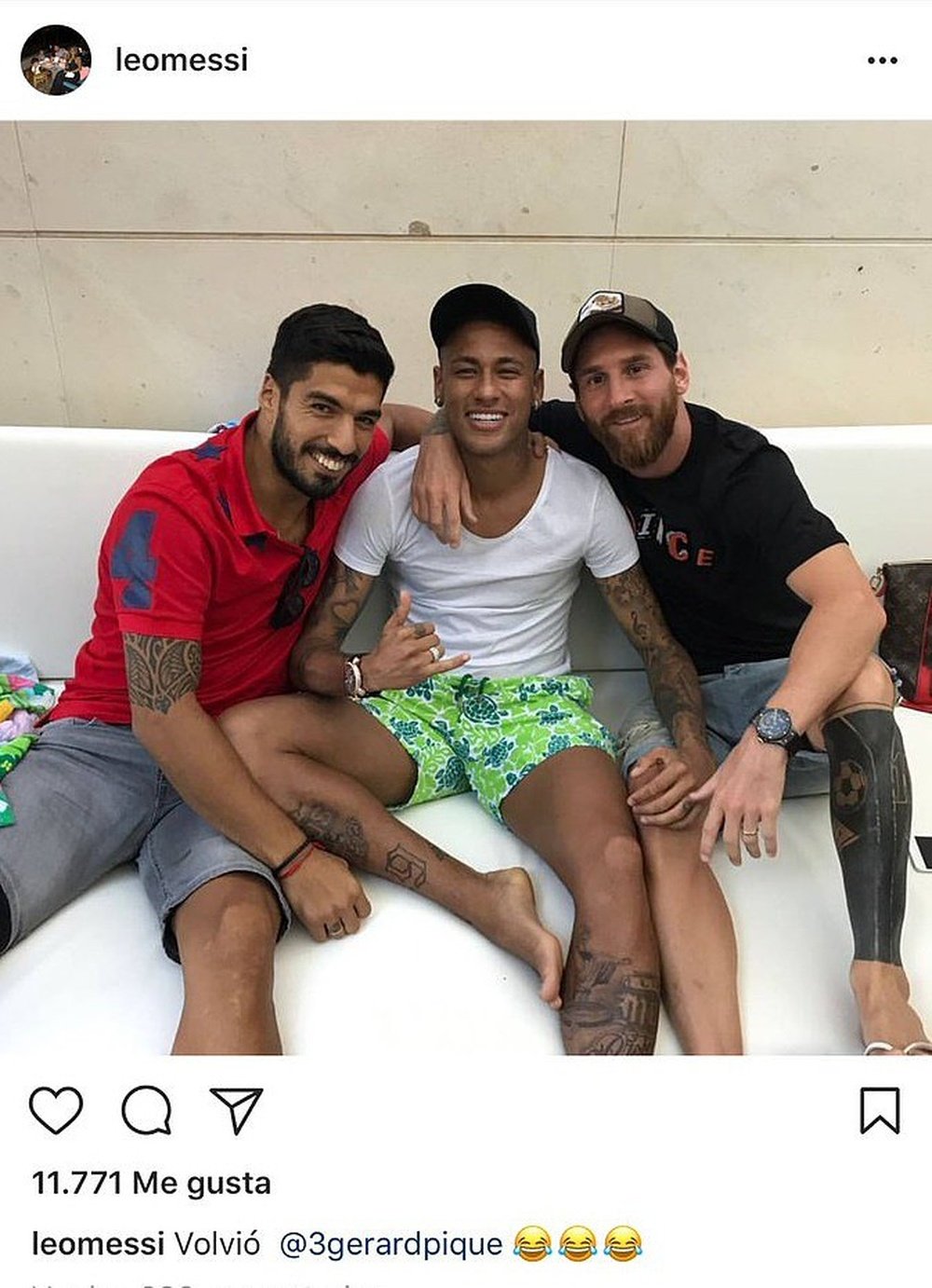 Messi, Neymar y Suárez se volvieron a ver después de la marcha del brasileño. Instagram/LeoMessi