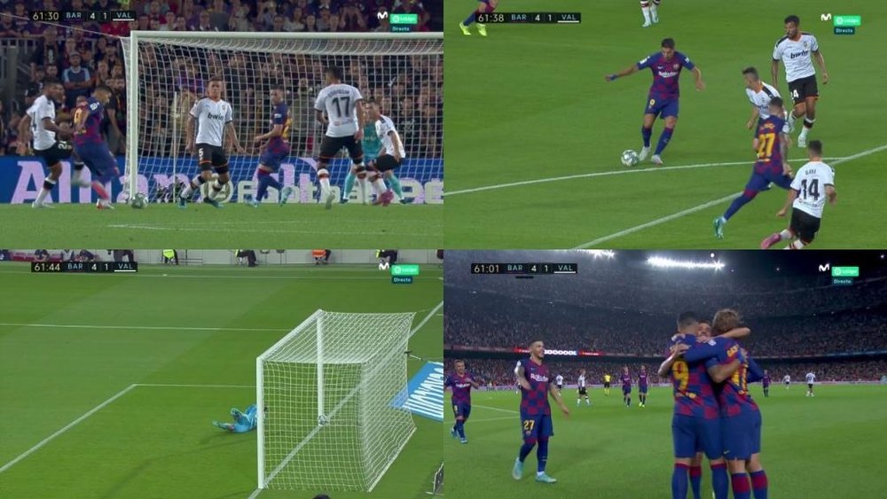 Suárez, le killer total : premier ballon, et but. Capture/Movistar+