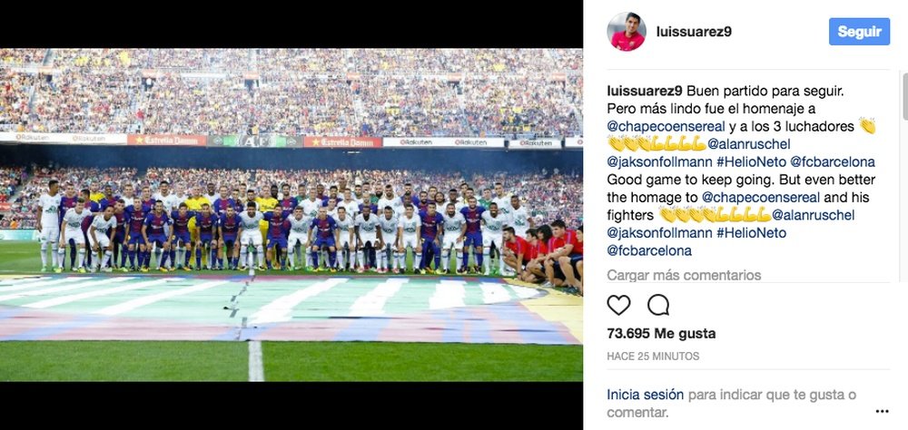Luis Suárez marcó en el encuentro ante Chapecoense. Instagram