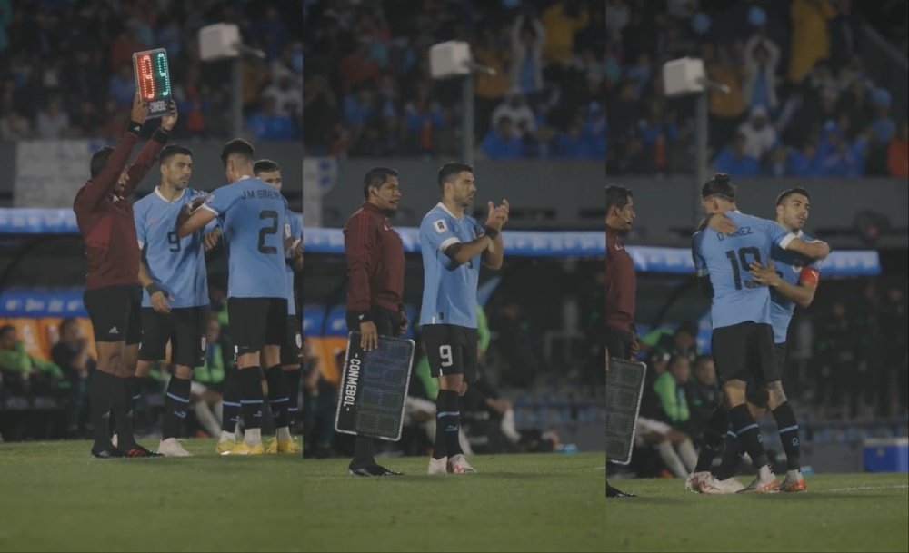 Suárez volvió a jugar con Uruguay. Capturas/AUFTV