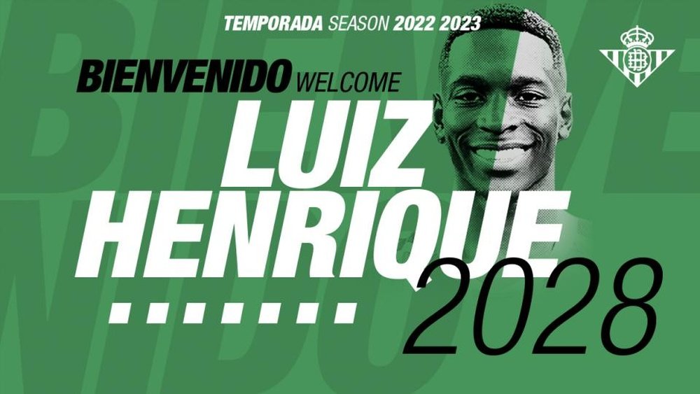Luiz Henrique ya es jugador del Betis. Twitter/RealBetis