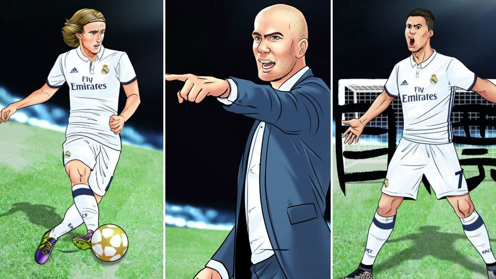 Luka Modric, Zinedine Zidane and Cristiano Ronald in manga style. RealMadrid