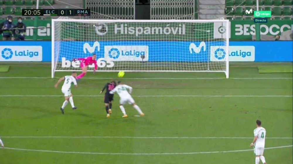 Luka Modric inscrit son premier but de la tête avec le Real Madrid. Capture/MovistarLaLiga