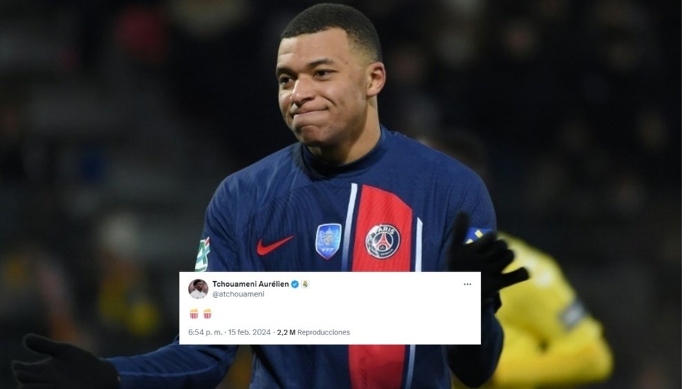 Aurelien Tchouameni reacts to Kylian Mbappe's decision to leave PSG. AFP/atchouameni