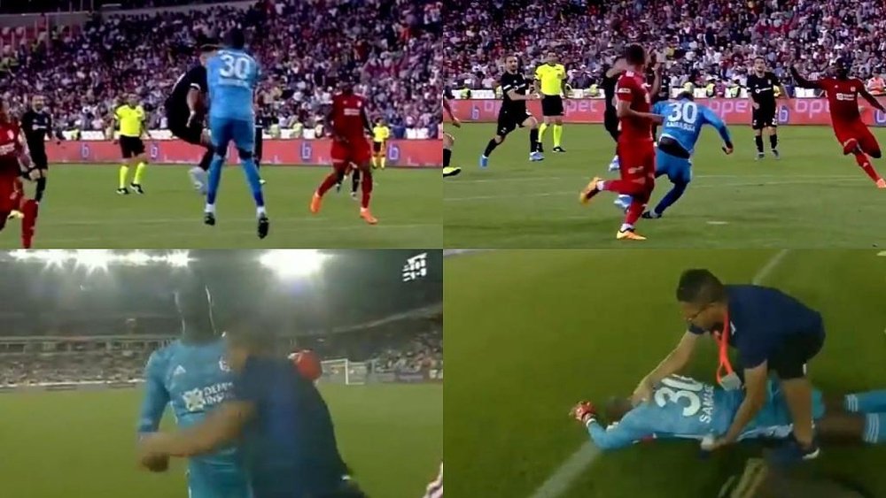 Le gros choc subi par Samassa, qui s'est effondré sur le terrain. Capture/beiNSports