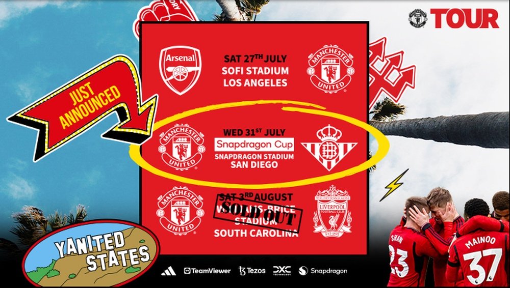 Manchester United will face Betis in the Snapdragon Cup in San Diego. Screenshot/Manutd