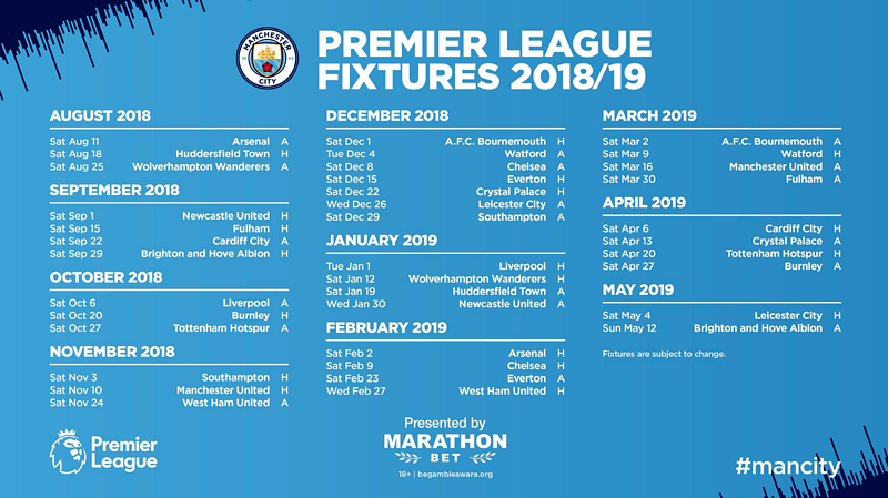 Premier League 18-19 fixture guide Manchester City