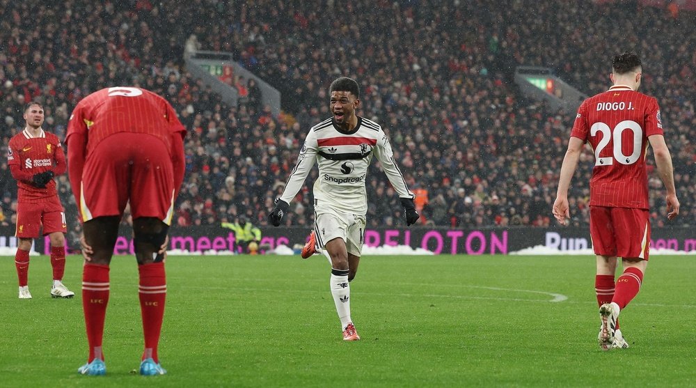 Amad Diallo equalised for Man United against Liverpool. EFE