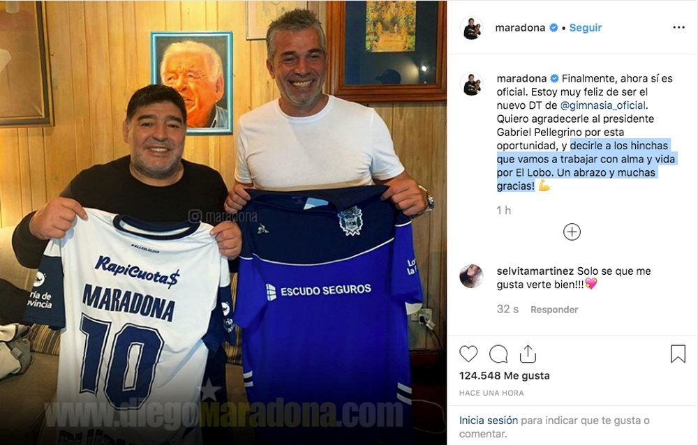 Maradona es el nuevo técnico de Gimnasia. Instagram/maradona