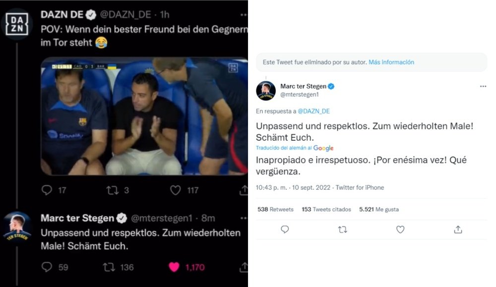 Ter Stegen defended Ledesma. Screenshot/Twitter/mterstegen1-Twitter/DAZN_DE