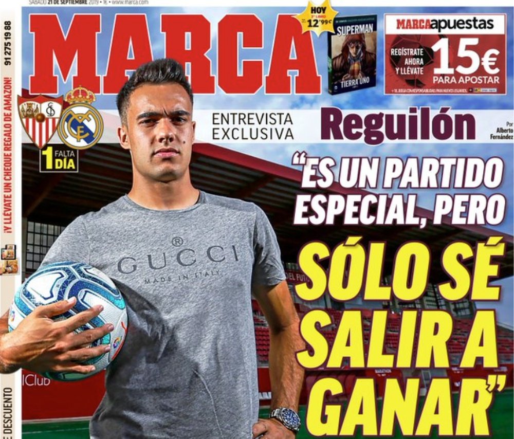 'Marca' entrevistó a Sergio Reguilón el fin de semana del Sevilla-Real Madrid. Twitter/Marca