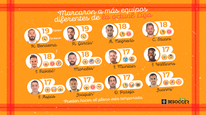 Benzema, Raúl García, Negredo... ¿Qué jugadores han marcado a más equipos diferentes en la Liga?