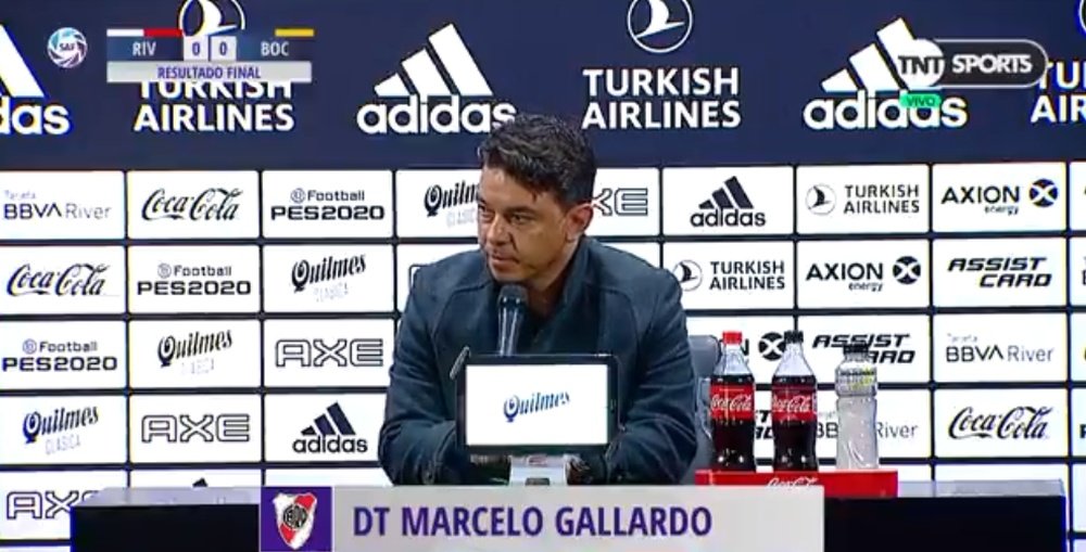 Gallardo no asistió a la rueda de prensa pospartido en Sarandí. Captura/TNTSports