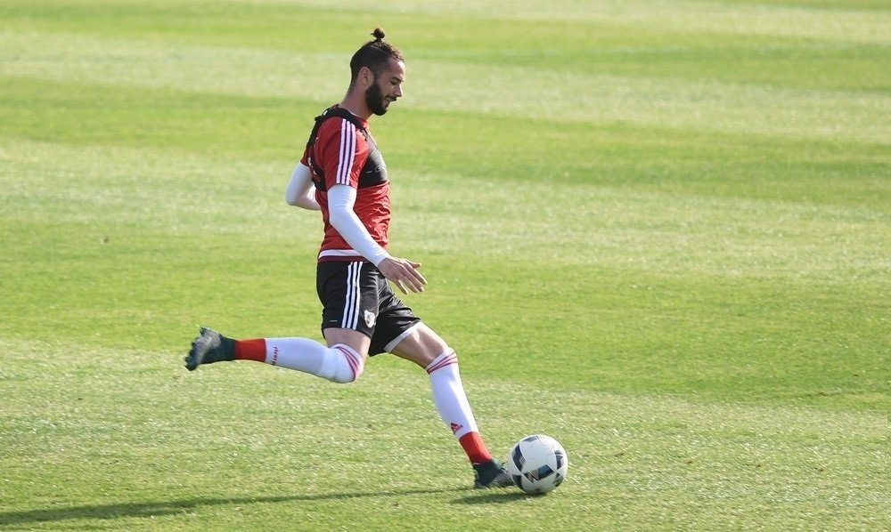 Larrondo, jugador de River Plate, durante un entrenamiento. RiverPlate