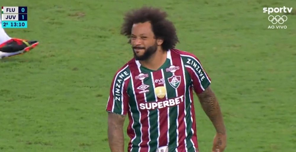 Marcelo only lasted 5 minutes on the pitch due to a groin injury. Screenshot/Sportv